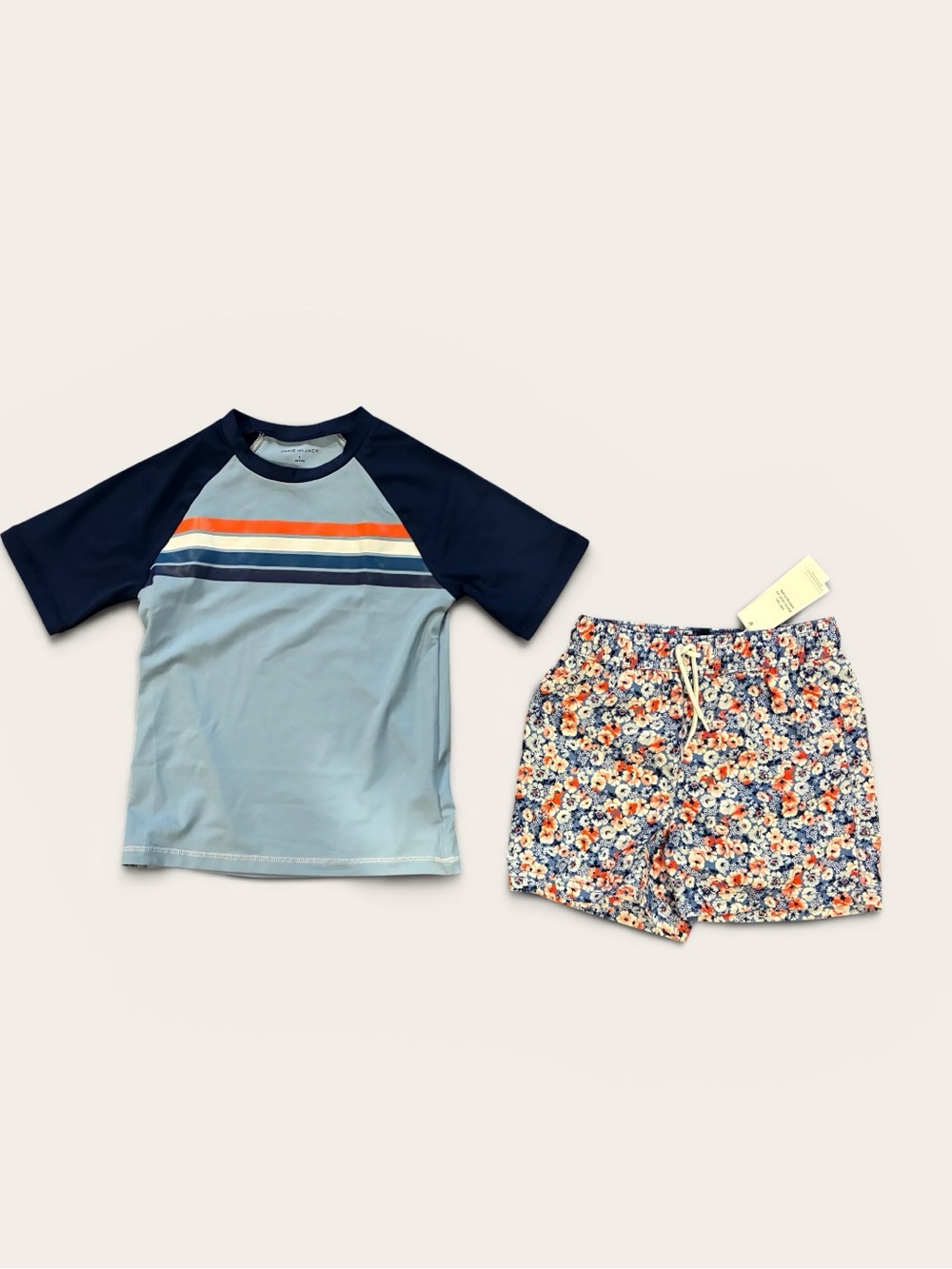 NWT Janie and Jack Swim Trunks and NWOT (detached- tag ) Rash Guard Matching Set